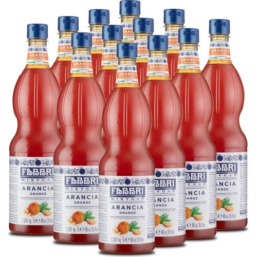 Food-United MIXYBAR-ORANGE-FABBRI Sirup-Mix 12x1L PET-Flasche - Sciroppo di Arancia Italien - ohne Konservierungsmittel - Getränkesirup geeignet für Cocktails & Soft-Drinks - Getränke mit & ohne Alkohol oder für Wodka Gin Liköre Spirituosen - auch für Co