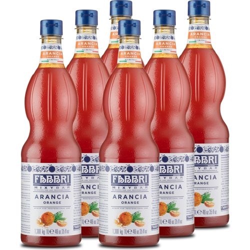 Food-United MIXYBAR-ORANGE-FABBRI Sirup-Mix 6x1L PET-Flasche - Sciroppo di Arancia Italien - ohne Konservierungsmittel - Getränkesirup geeignet für Cocktails & Soft-Drinks - Getränke mit & ohne Alkohol oder für Wodka Gin Liköre Spirituosen - auch für Co