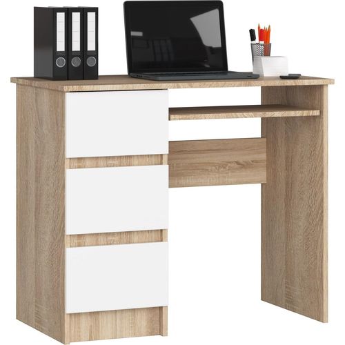 Computertisch, Bürotisch, 3 Schubladen mit ausziehbarer Tastaturablage, 90 x 50 x 77 cm, 16 mm dicke, abriebfeste Laminatplatte mit ABS-Kante, sonoma weiß