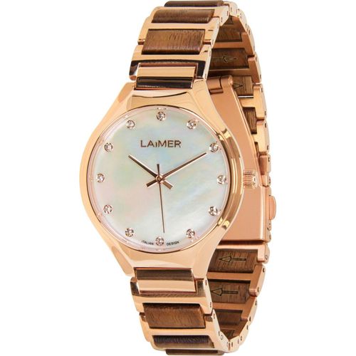 LAiMER Uhr Damen 0196 Pixie Nussbaumholz, Edelstahl roségold vergoldet, Perlmutt