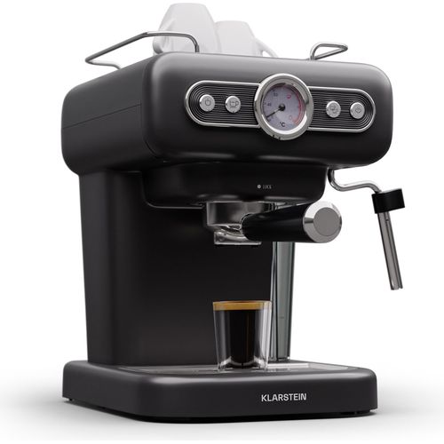 Klarstein Espresso Siebträgermaschine mit Milchaufschäumer, 1,2L Retro Mini-Espressomaschine mit Siebträger, 950 W Kaffeemaschine Klein, Edelstahl-Kaffeemaschine für Cappuccino, Latte & Macchiato