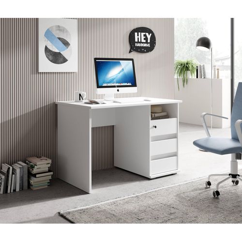 Schreibtisch ></noscript>Flinn< in Weiß matt - 110x75x65cm (BxHxT)