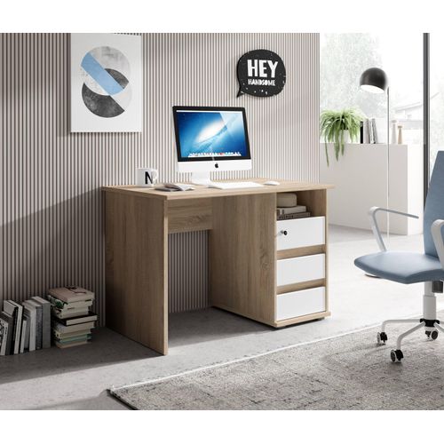 Schreibtisch ></noscript>Flinn< in Weiß-Eiche Sonoma hell - 110x75x65 (BxHxT)