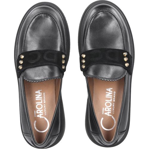 Donna Carolina Slipper & Mokassin MARY NERO, Glattleder, Schwarz, Damen