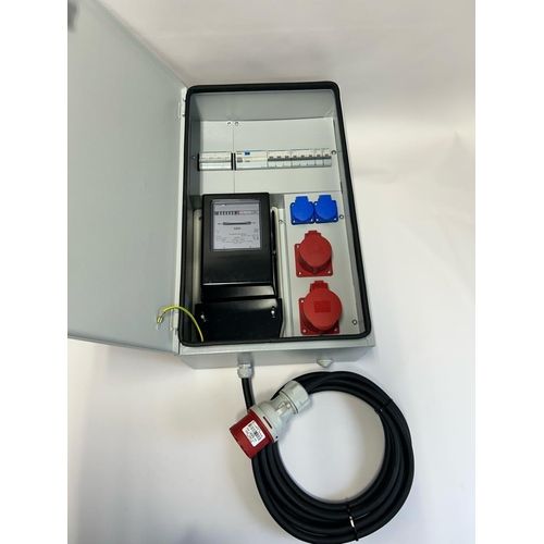 IP54 Metall Wandverteiler Stromverteiler CEE 32A 16A 2x230V mit HAGER Sicherungen FI /LS Stromzähler mit Kabel 5m