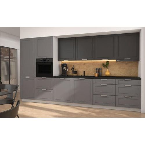 Küchenzeile KVANTUM 360cm weiß Fronten MDF dust grey grahpit matt REJS Vollauszug