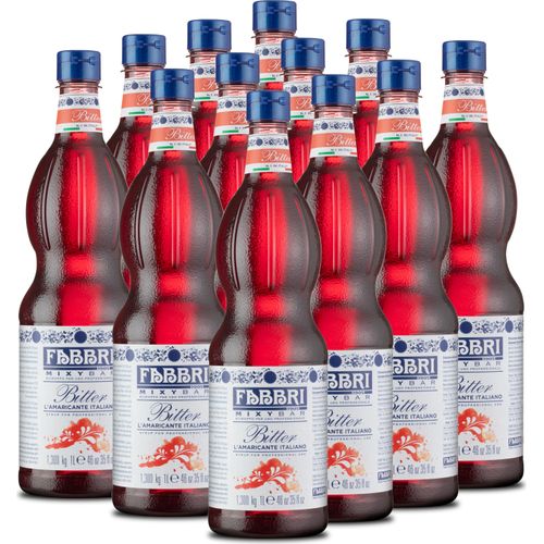 Food-United MIXYBAR-BITTER-FABBRI Sirup 12x1L PET-Flasche - original Sciroppo-Amaro Italien - ohne Aroma- Farb- & Konservierungsmittel geeignet für Aperitifs-Cocktails-Drinks oder für allgemein für Barista Cocktail-Bars Pubs Hotels Eiscafe, GVO-Frei Glut