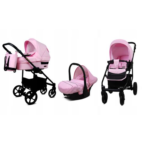 BabyLux® TRAILUX | 3in1 Kinderwagen Bambimo | Light Pink | Kombikinderwagen | Kinderwagenset | Buggy + Babywanne + Autositz / Auto-Babyschale