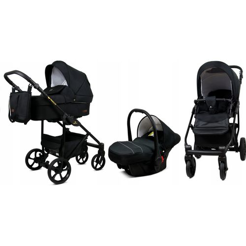 BabyLux® TRAILUX | 3in1 Kinderwagen Bambimo | Onyx | Kombikinderwagen | Kinderwagenset | Buggy + Babywanne + Autositz / Auto-Babyschale