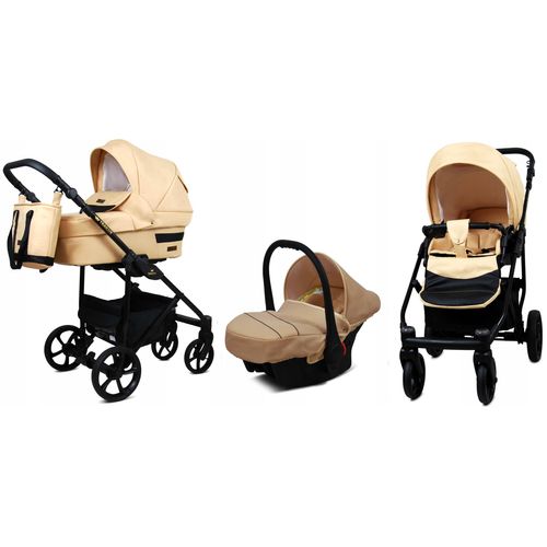 BabyLux® TRAILUX | 3in1 Kinderwagen Bambimo | Beige | Kombikinderwagen | Kinderwagenset | Buggy + Babywanne + Autositz / Auto-Babyschale