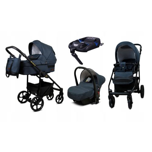 BabyLux® TRAILUX | 4in1 Kinderwagen Bambimo | Antracyt | Kombikinderwagen | Kinderwagenset | Isofix-Basisstation + Buggy + Babywanne + Autositz / Auto-Babyschale