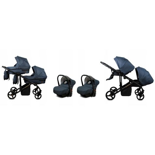 BabyLux® DUO | 3in1 Kinderwagen Bambimo | Antracyt | Geschwisterwagen Zwillingskinderwagen | Kinderwagenset | Buggy + Babywanne + Autositz / Auto-Babyschale