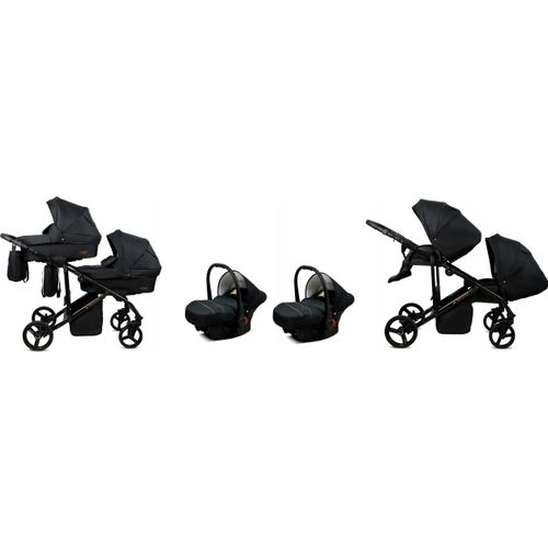 BabyLux® DUO | 3in1 Kinderwagen Bambimo | Onyx | Geschwisterwagen Zwillingskinderwagen | Kinderwagenset | Buggy + Babywanne + Autositz / Auto-Babyschale