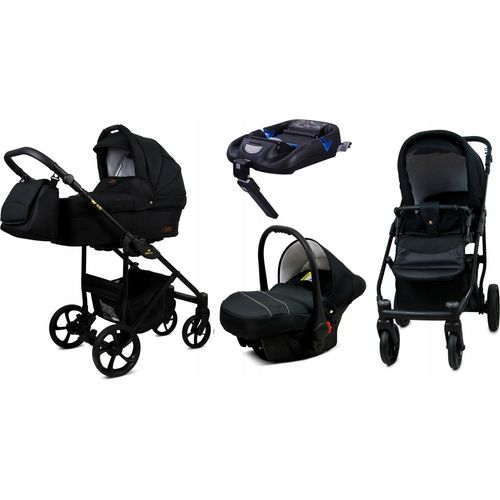 BabyLux® AIR | 4in1 Kinderwagen Bambimo | Onyx | Kombikinderwagen | Kinderwagenset | Isofix-Basisstation + Buggy + Babywanne + Autositz / Auto-Babyschale