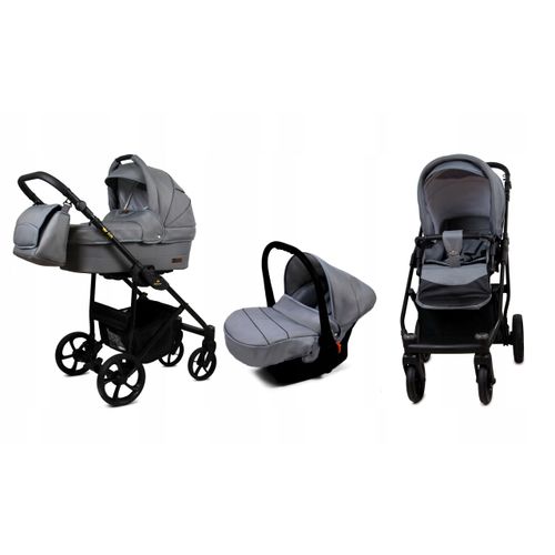 BabyLux® AIR | 3in1 Kinderwagen Bambimo | Steel | Kombikinderwagen | Kinderwagenset | Buggy + Babywanne + Autositz / Auto-Babyschale