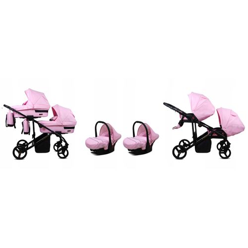 BabyLux® DUO | 3in1 Kinderwagen Bambimo | Light Pink | Geschwisterwagen Zwillingskinderwagen | Kinderwagenset | Buggy + Babywanne + Autositz / Auto-Babyschale