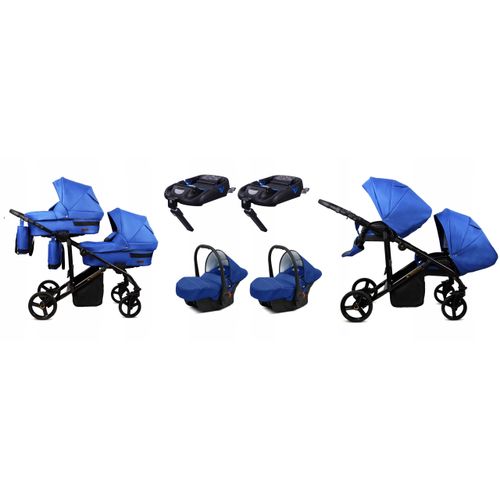 BabyLux® DUO | 4in1 Kinderwagen Bambimo | Sapphire | Geschwisterwagen Zwillingskinderwagen | Kinderwagenset | Isofix-Basisstation + Buggy + Babywanne + Autositz / Auto-Babyschale