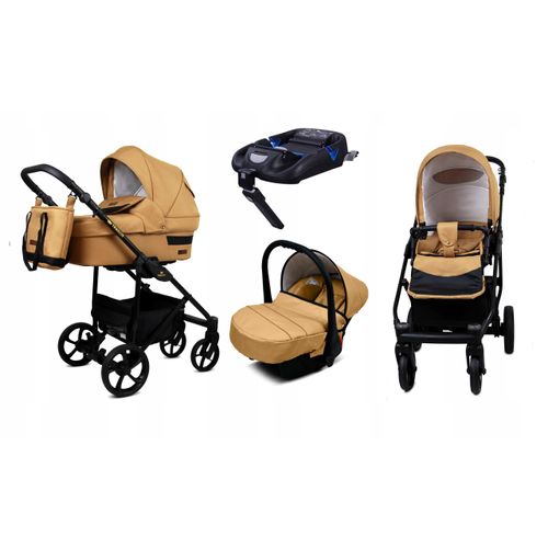 BabyLux® TRAILUX | 4in1 Kinderwagen Bambimo | Sand Pearl | Kombikinderwagen | Kinderwagenset | Isofix-Basisstation + Buggy + Babywanne + Autositz / Auto-Babyschale
