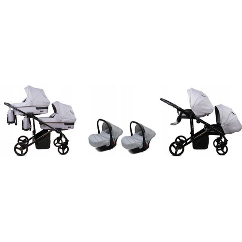 BabyLux® DUO | 3in1 Kinderwagen Bambimo | Silver | Geschwisterwagen Zwillingskinderwagen | Kinderwagenset | Buggy + Babywanne + Autositz / Auto-Babyschale
