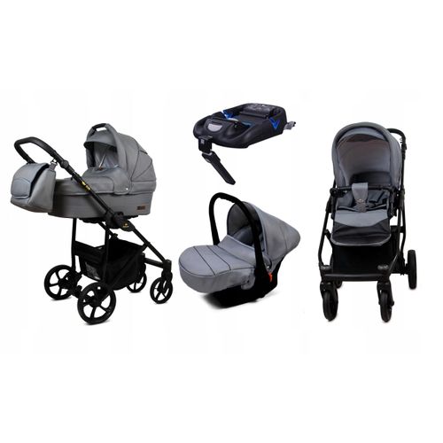 BabyLux® AIR | 4in1 Kinderwagen Bambimo | Steel | Kombikinderwagen | Kinderwagenset | Isofix-Basisstation + Buggy + Babywanne + Autositz / Auto-Babyschale