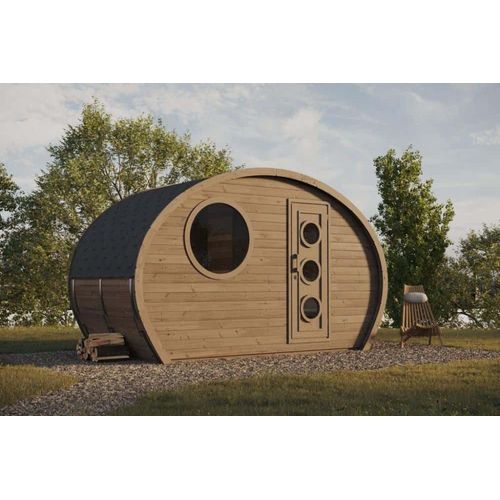 FinnTherm Sauna Hobbit XS Gartensauna 1 Sitzbänke aus Holz , Sauna mit 42 mm Wandstärke, Außensauna mit Montagematerial