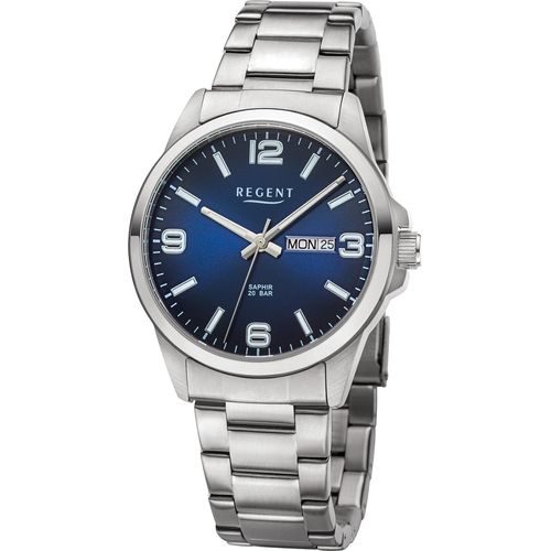 Regent Uhr Uni F-1528 Edelstahl, Blau, Quarz