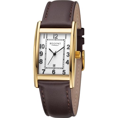 Regent Uhr Uni F-1519 Edelstahl Gold plattiert, Leder