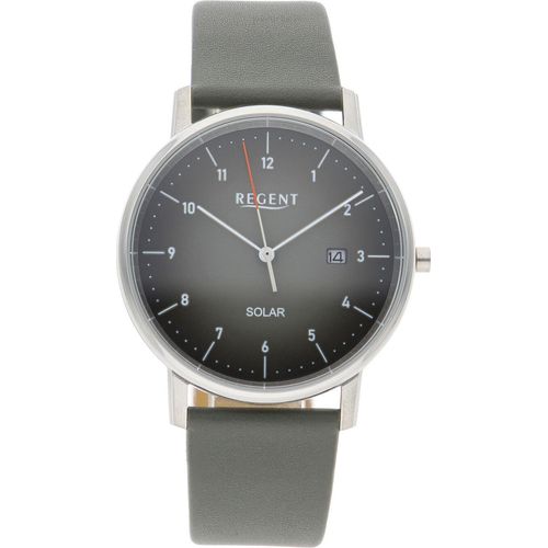 Regent Uhr Uni F-1547 Solar, Edelstahl, Leder, Grau