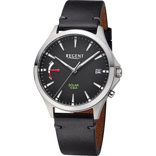 Regent Uhr Solar Herren F-1550 Leder, Schwarz
