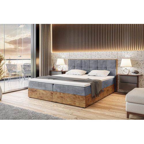 MEBLINI Boxspringbett mit Bettkasten - Gepolstert Doppelbett mit Matratze und Topper - Polsterbett mit Stauraum - Bett mit Kopfteil - Stauraumbett - LOFTY 8 - 200x200 - H4/Grau Samt Image