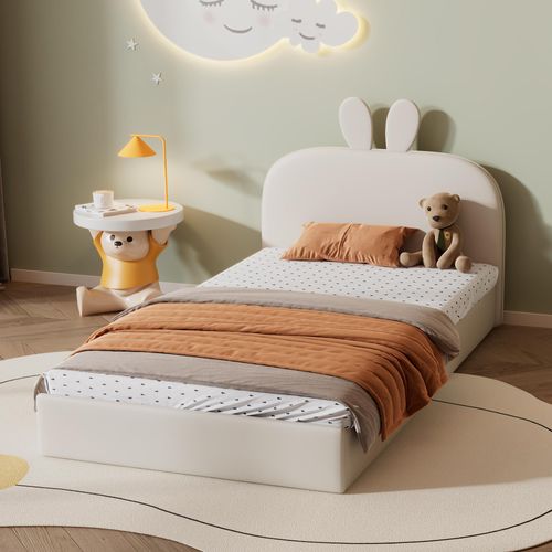 Kinderbett mit Lattenrost und gepolstertem Kopfteil, 90x200 cm, Einzelbett, Polsterbett, Jugendbett, Samt