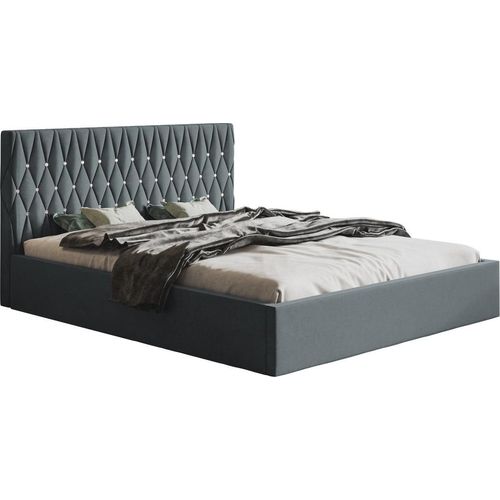 Doppelbett 140x200 cm Crystal - Schlafzimmer Polsterbett mit Lattenrost, Bettkasten & Samtstoff, Hersteller (Dunkelgrau - Jasmine 96)