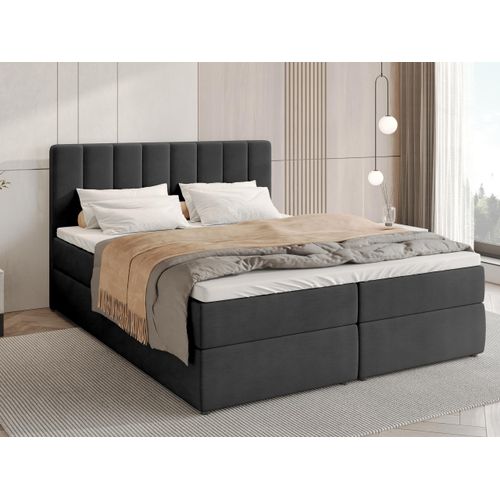 BroMARKT Boxspringbett DENVER mit 2 Bettkasten, Bonell-Matratze, Polsterbett, Bett (Anthrazit, Cosmic 100, 140 x 200 cm)