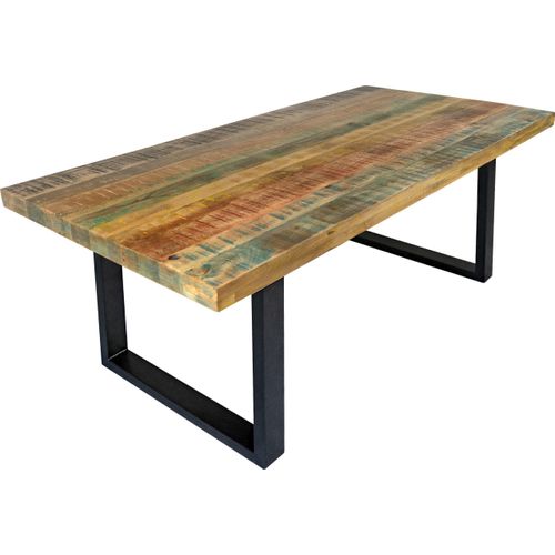 Esstisch 200 x 100 cm Mango massiv vielfarbig gerade Kanten U-Gestell Schwarz LIBRO