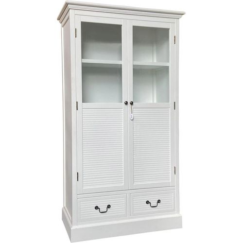 Vitrinenschrank HAMPTONS weiß mit Lamellentür Wäscheschrank Möbel Long Island