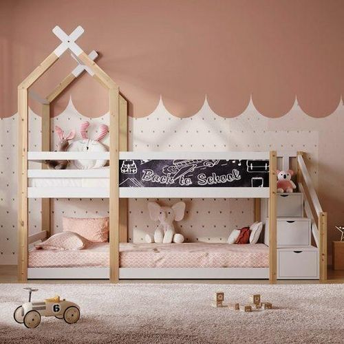 Odikalo Kinderbett Etagenbett Hochbett Tafel Speicherung Fallschutz 90x200 Lattenrost
