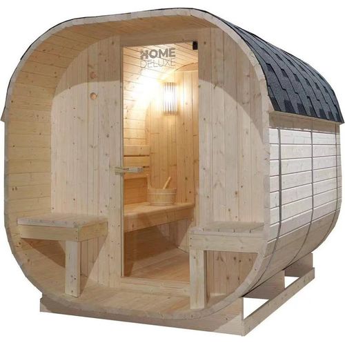 HOME DELUXE - Outdoor Sauna CUBE DELUXE - L - Maße: ca. 220 cm x 185 cm x 194 cm, Holz: Fichtenholz - inkl. Saunaofen und Saunazubehör I Gartensauna, Außensauna, Sauna Fass für 4 Personen