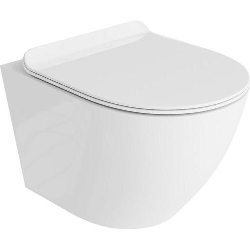 LAVITA Wand-WC Sofi Slim | Hnge Toilette | Toilettendeckel mit Absenkautomatik & Metallscharniere | Toiletten Splrandlos Hngend | Toilettenbecken | 365x490x395 cm | Wei§er Glanz
