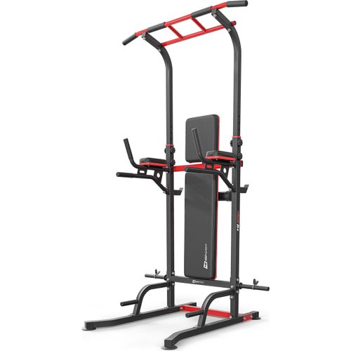 Hop-Sport Power Tower HS-2015K mit Dip Station, multifunktionaler Kraftturm mit Klimmzugstange und klappbare Hantelbank