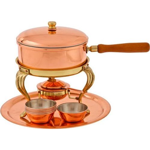 Vollständiges Fondue, Fonduetopf - aus Kupfer mit Zinnschicht hergestellt.
