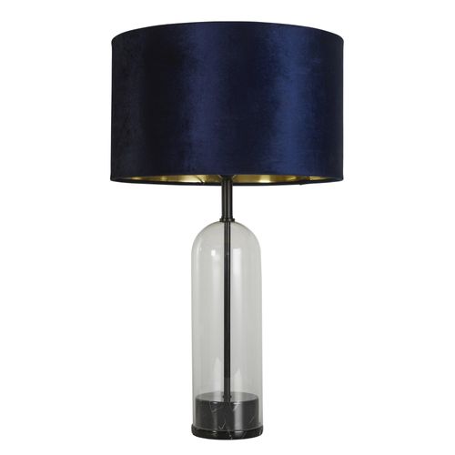 Schreibtischlampe Oxford Stahl Messing Stoff Dunkelblau 1 Licht E27