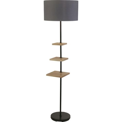 Stehleuchte, Holz, Stahl Stoff, Grau Schwarz, H 163 cm
