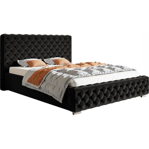 Schlafzimmerbett 200x200 Adora - Hersteller Polsterbett mit Lattenrost, Bettkasten & Samtstoff (Schwarz - Amor Velvet 4322)