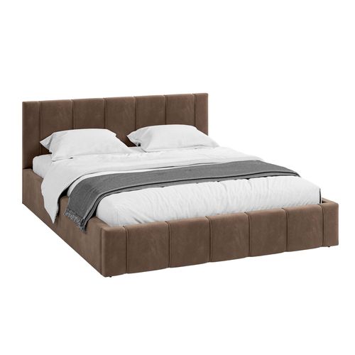 Bett FLORIDA 140x200 Polsterbett mit Lattenrost aus Metall Bettkasten Samt Trinity braun