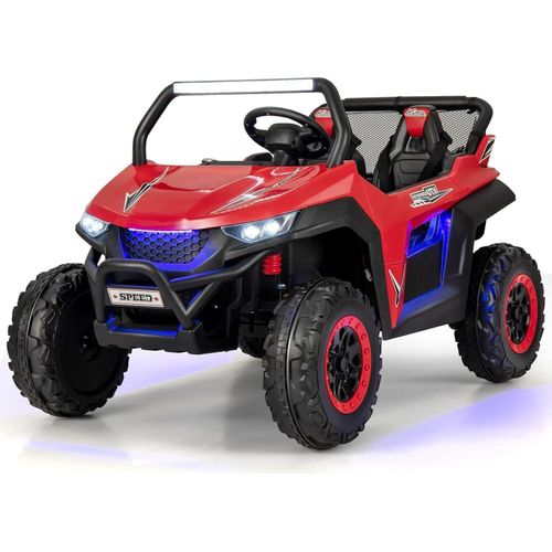 12V 2 Sitzer Elektroauto für Kinder, Elektrofahrzeuge mit 2,4 Ghz Fernbedienung & Musik & Scheinwerfer & USB, ab 3 Jahren, bis zu 59 kg belastbar(Rot)