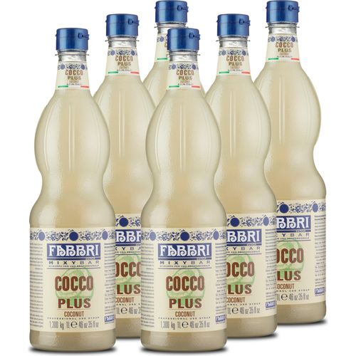 Food-United MIXYBAR-KOKOSNUSS-FABBRI Sirup Plus 6x1L PET-Flasche - Sciroppo Di Cocco Italien - ohne Aroma- Farb- & Konservierungsmittel geeignet für Fruchtsaft Getränke mit und ohne Alkohol oder für tropische Drinks Pina Colada - oder auch für Cocktail-