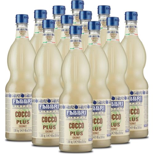 Food-United MIXYBAR-KOKOSNUSS-FABBRI Sirup Plus 12x1L PET-Flasche - Sciroppo Di Cocco Italien - ohne Aroma- Farb- & Konservierungsmittel geeignet für Fruchtsaft Getränke mit und ohne Alkohol oder für tropische Drinks Pina Colada - oder auch für Cocktail-