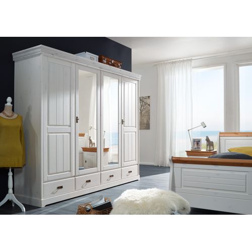 Kleiderschrank >SZ-0132< in weiß - 225x217x62 (BxHxT)