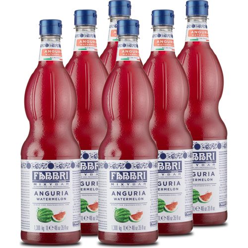 Food-United MIXYBAR-WASSERMELONE-FABBRI Sirup 6x1L PET-Flasche - Sciroppo Di Anguria Italien - ohne Aroma- Farb- & Konservierungsmittel geeignet für Fruchtsaft Getränke mit und ohne Alkohol oder für tropische Drinks - oder auch für Cocktail-Bars Beach-B