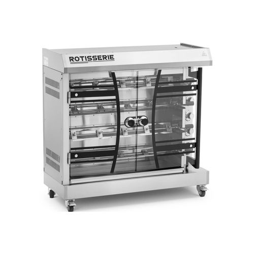 Royal Catering Elektrischer Hähnchengrill - 4 Spieße für 24 Hähnchen - mit Beleuchtung und Rädern -